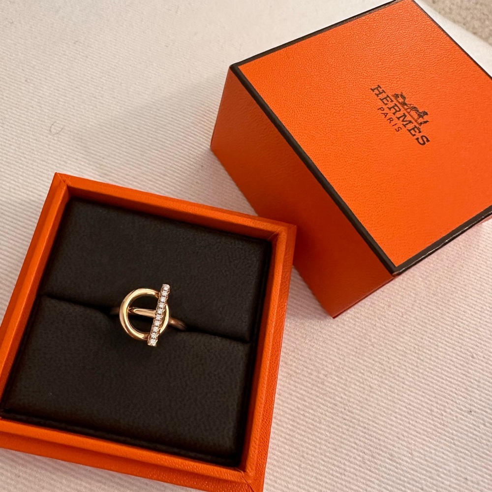 Hermes ring 18k rose gold sz52 (6) diamonds